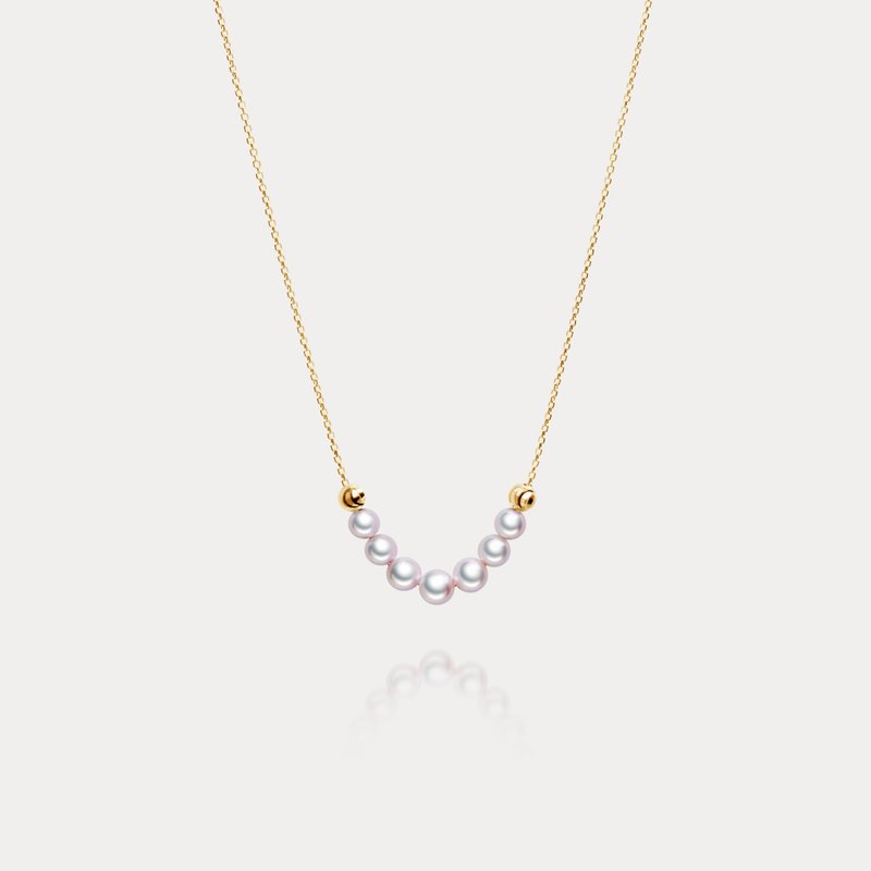 Sourire | 3.5-4mm Small Smile Japanese Akoya Seawater Pearl 18K Necklace - สร้อยคอ - ไข่มุก ขาว