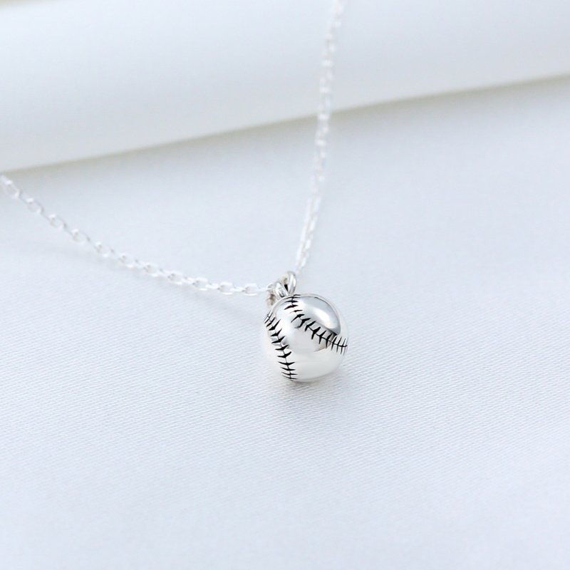 【Angel & Me】Baseball sport s925 sterling silver necklace Birthday gift - Necklaces - Sterling Silver Silver