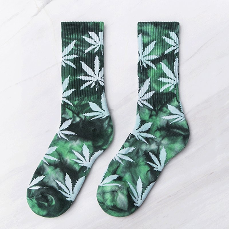 麻葉加厚長襪 - 襪子 - 棉．麻 綠色