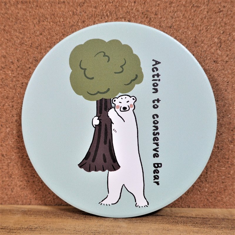 Polar Bear/White Bear Ceramic Absorbent Coaster - Action to conserve Bear - Coasters - Pottery 