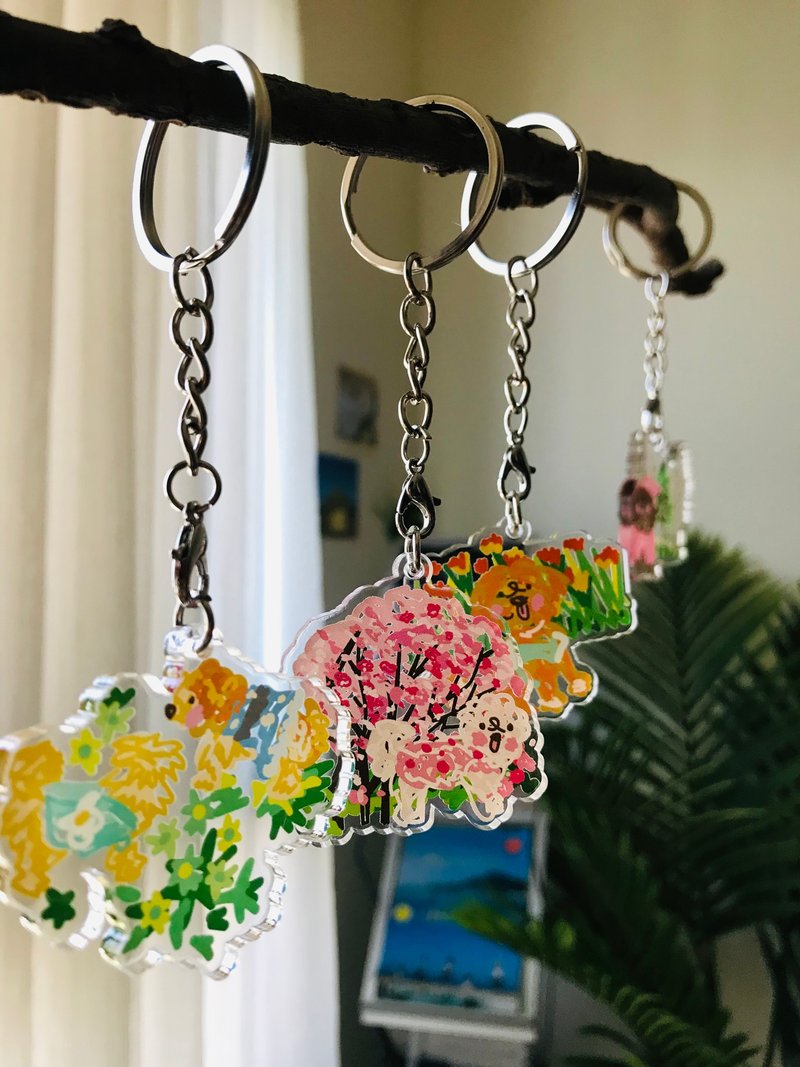 Posted by Wenbo._.Spring Garden Series - Dog Walking Illustration Acrylic Charm - ที่ห้อยกุญแจ - อะคริลิค 