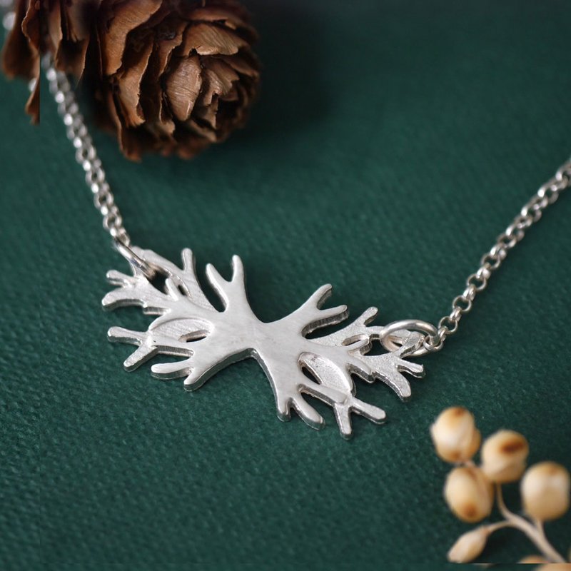 Platycerium Necklace - Handmade Plant Necklace - สร้อยคอ - เงินแท้ สีเงิน