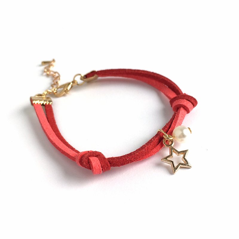 小星星 聖誕節限定 手工製作 手環 淡金色系列-紅 - 手鍊/手鐲 - 其他材質 紅色