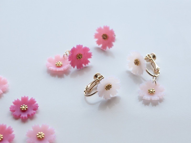 Fall cherry (cosmos) earrings / earrings - Earrings & Clip-ons - Clay Pink