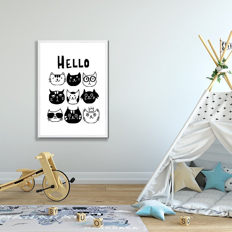 My nine cats art print with Frame - โปสเตอร์ - กระดาษ สีดำ