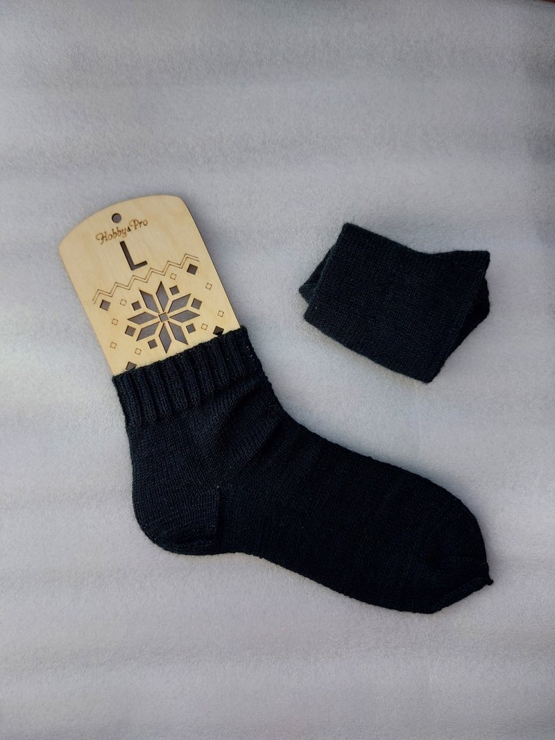 Handmade Men's Wool Socks Black - 襪子 - 羊毛 黑色