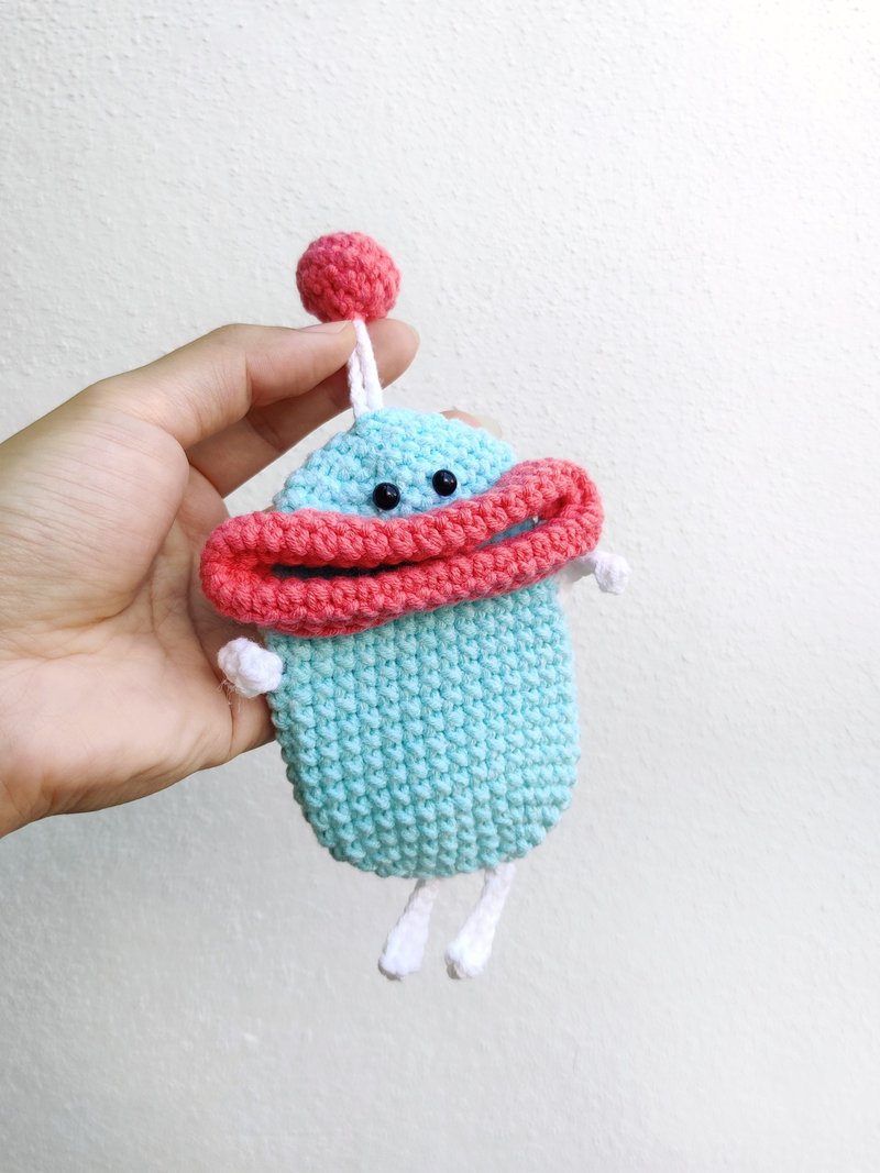 Big Mouth Cute Monster | Handmade Crochet Key Pouch - ที่ห้อยกุญแจ - ผ้าฝ้าย/ผ้าลินิน 