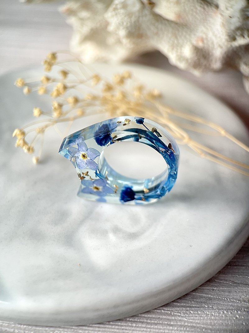 Forget me not flowers ring, Resin jewelry, Cat ears - 戒指 - 植物．花 藍色