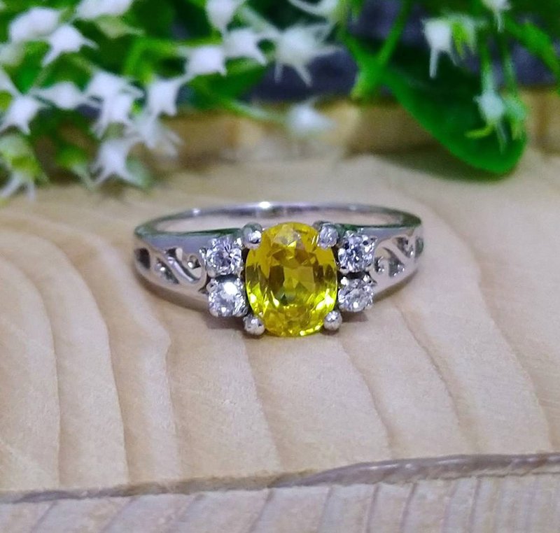 Genuine yellow sapphier ring silver sterling size 7.0 free resize - 戒指 - 純銀 黃色