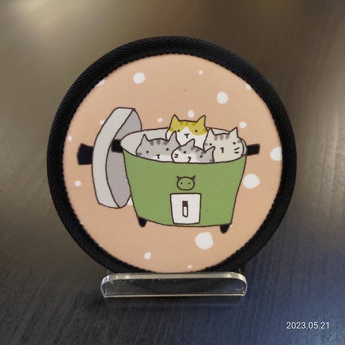 3貓小舖 三貓小舖-潛水布超吸水杯墊-電鍋貓(插畫家:貓小姐)