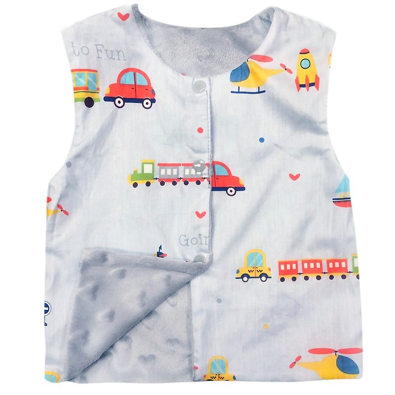 Minky dot print double-sided vest front and back wear gray vehicles - Coats - Polyester Gray