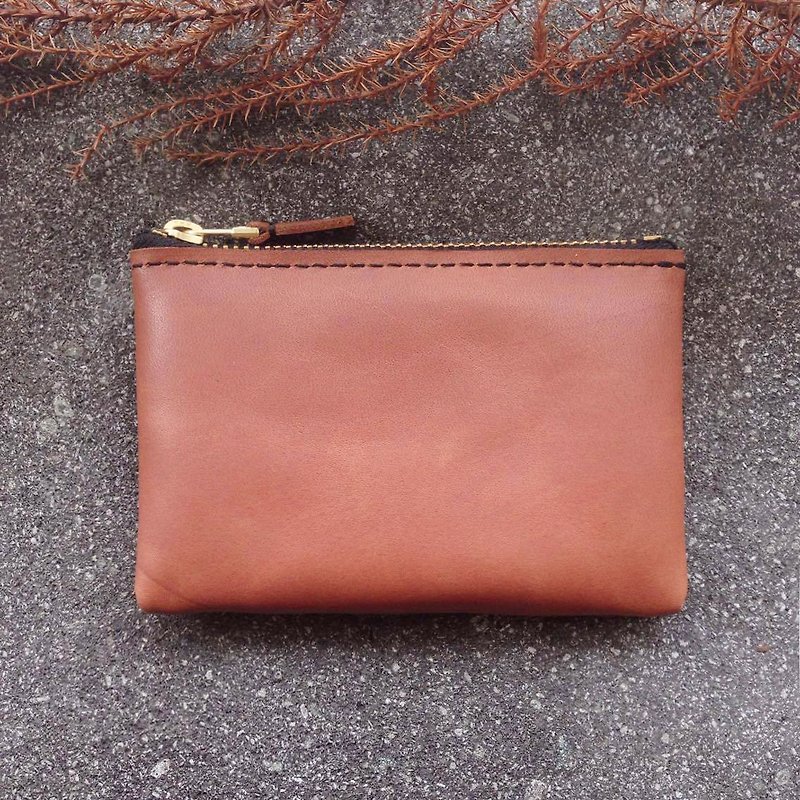 Xuan Leather Laminated Zipper Wallet Coffee Cowhide - กระเป๋าใส่เหรียญ - หนังแท้ สีนำ้ตาล