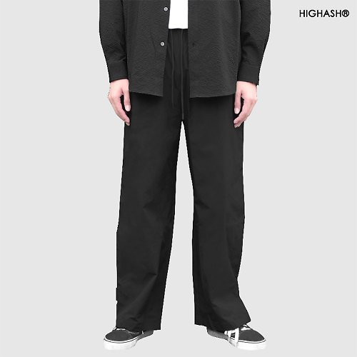 HIGHASH高級灰 HIGHASH高級灰原創設計高街機能紐扣雙層抽繩松緊腰寬松闊腿長褲
