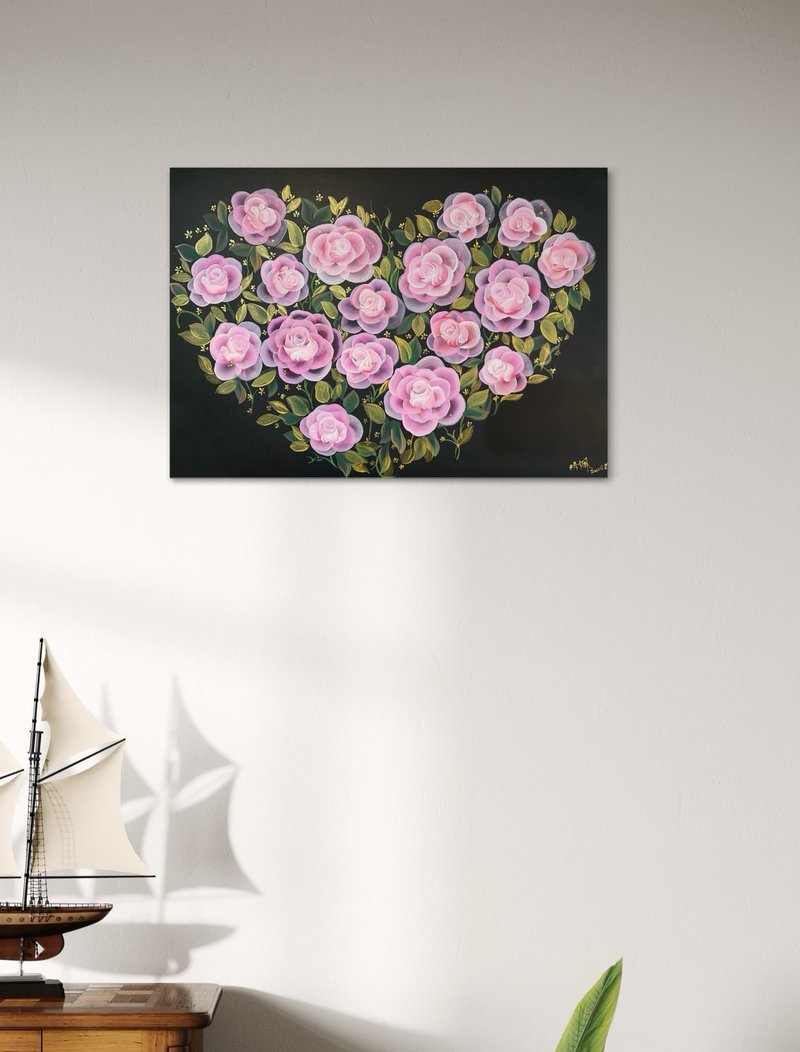 Rose mood blessing conveying hand-painted hanging painting - โปสเตอร์ - กระดาษ สีดำ