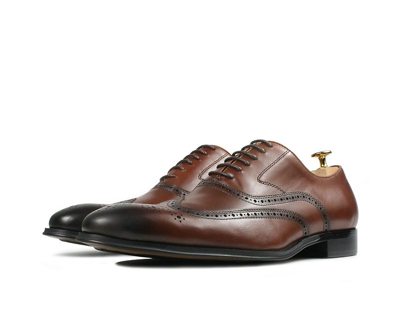 Smoked old carved Oxford shoes-RX469 - รองเท้าอ็อกฟอร์ดผู้ชาย - หนังแท้ สีนำ้ตาล