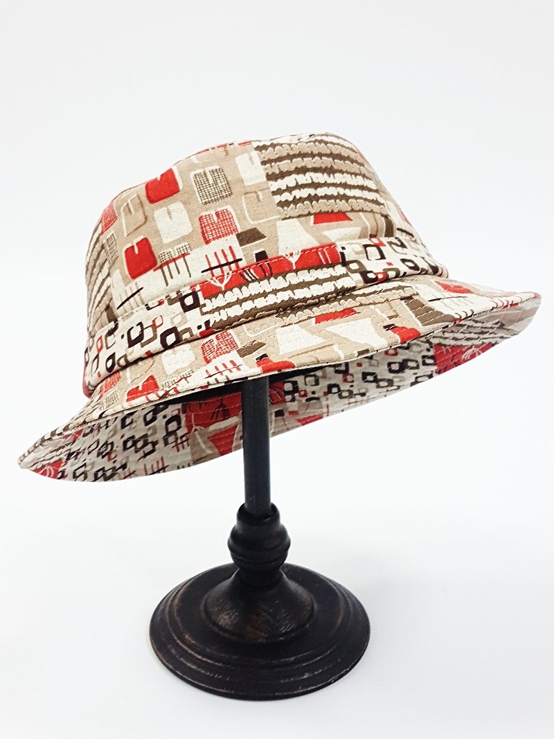 英式圓盤紳士帽 - 70's普普風(澄卡其)     #夏季新款 #限量 #古著 #極少量製作 - 帽子 - 棉．麻 咖啡色