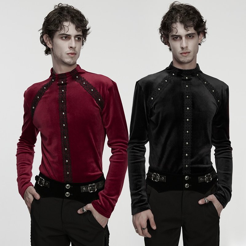哥德外質靈媒領飾玫瑰襯衫 - 多色 / 僅有黑 - 男 T 恤 - 其他材質 黑色