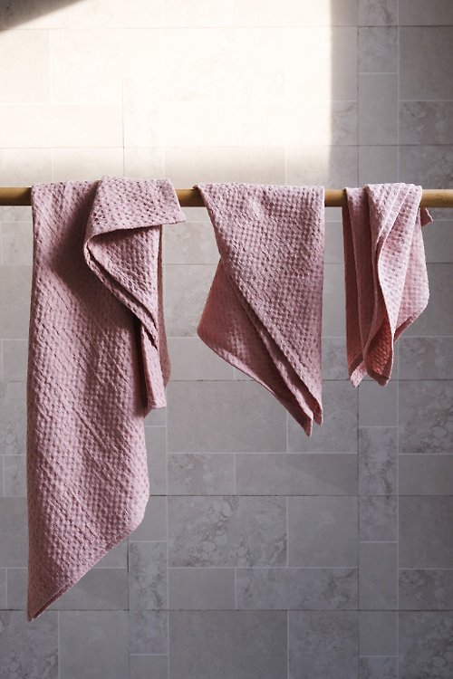 True Things Rose pink waffle linen bath towels / Linen bath towel set / Organic flax