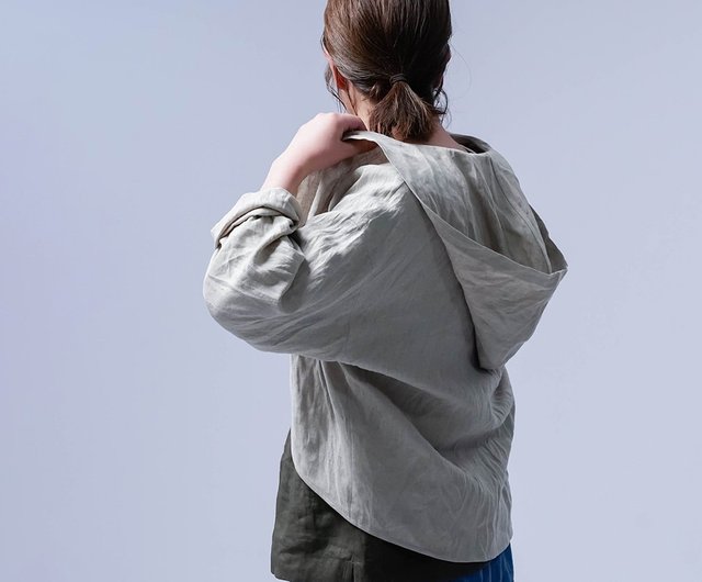 wafu【リネンアウター】こなれたヌケ感のあるフードボレロ/ 亜麻