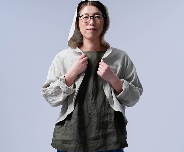 wafu リネンフードボレロ亜麻ナチュナル