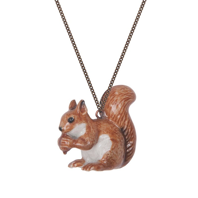AndMary 手繪瓷項鍊-松鼠 禮盒包裝  Squirrel & Acorn Necklace - 項鍊 - 瓷 咖啡色