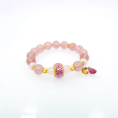 寶麗金珠寶 寶麗金珠寶-粉紅琉璃珠黃金造型手鍊