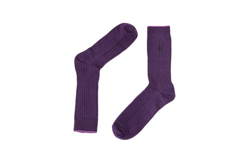 [Rainbow] Multicolor Classic Embroidered Rib Gentleman Socks Mysterious Purple - ถุงเท้าข้อกลาง - ผ้าฝ้าย/ผ้าลินิน สีม่วง
