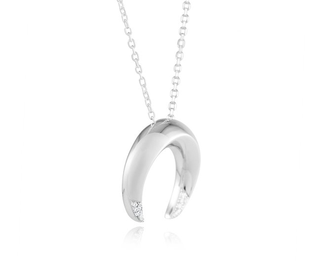 14k Solid White Gold Upside Down Moon Crescent Pendant Necklace