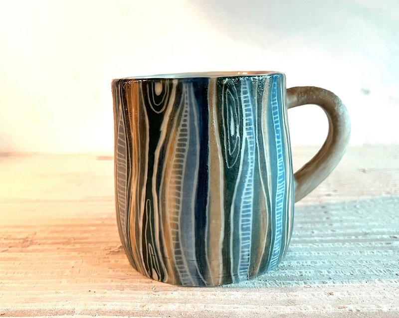 Quenching chain. Tree pattern coffee mug_Pottery mug - แก้วมัค/แก้วกาแฟ - เครื่องลายคราม สีน้ำเงิน