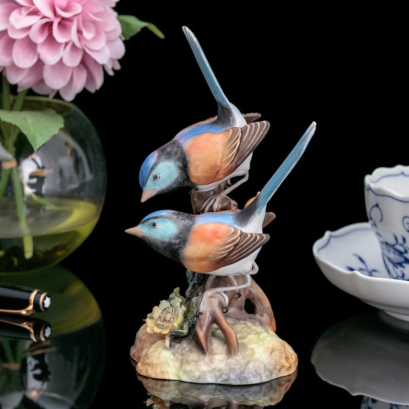 皇冠德貝瓷Royal Crown Derby手工陶瓷情侶鳥 甜蜜相守 細尾鷯鶯 - 擺飾/家飾品 - 瓷 