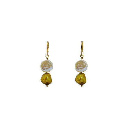 nlanlaVictory White Coin and Gold Pearl Freshwater Pearl Earrings | by Ifemi Jewels
