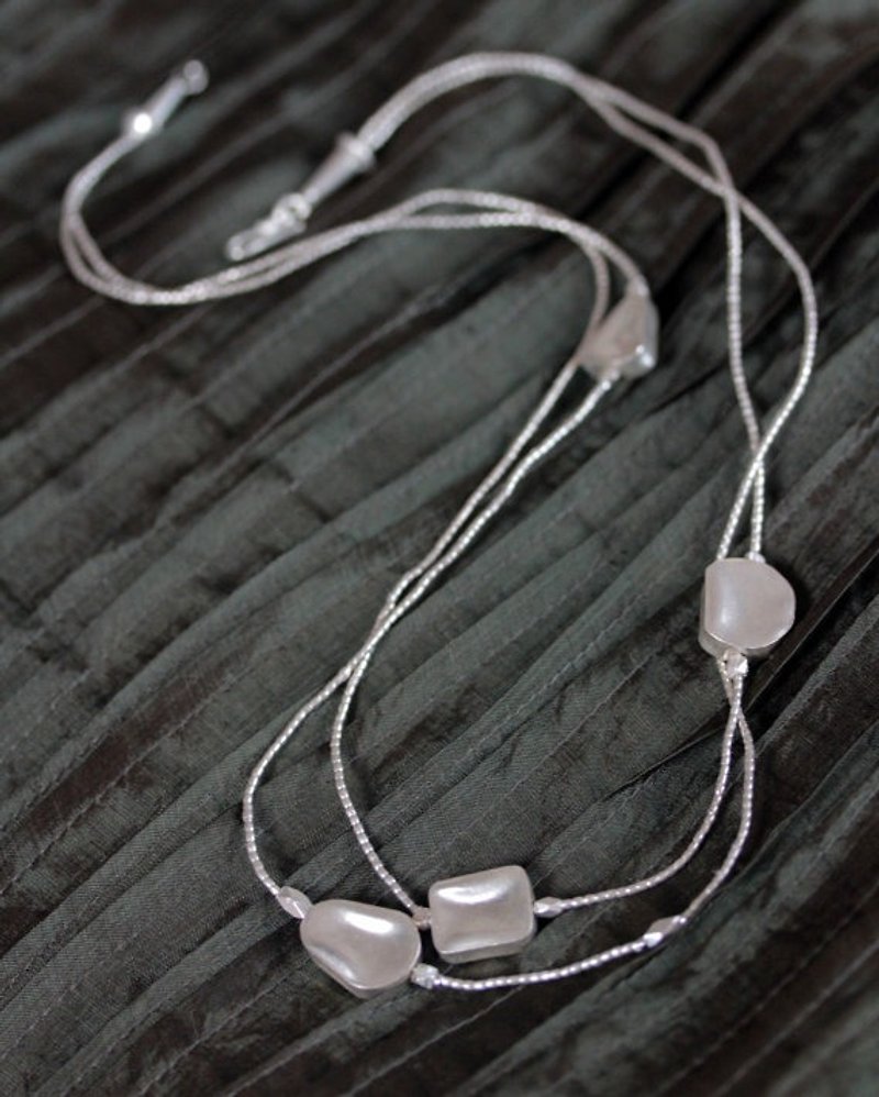 2 tiered handmade silver necklace with hollow silver geometric beads - Necklaces - Other Metals 