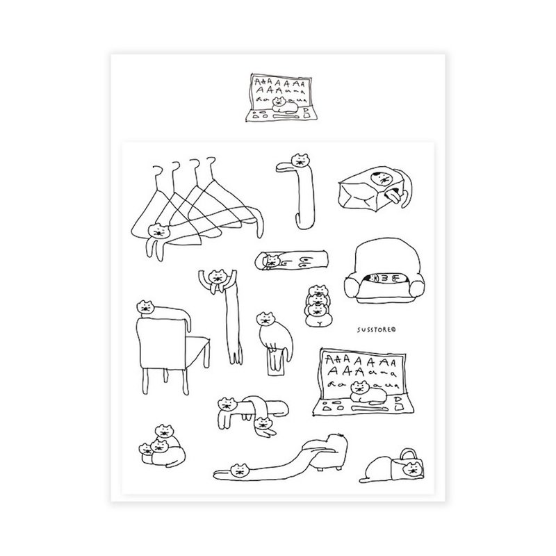 現貨 - 韓國 SUSSTORE - 奇怪形狀的貓 可重複黏貼透明貼紙 - 貼紙 - 其他材質 白色