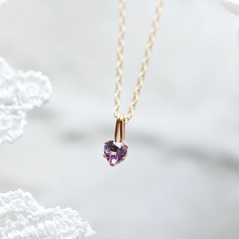 Guardian Stone of Love Petite Heart Amethyst Necklace February Birthstone - สร้อยคอ - เครื่องเพชรพลอย สีม่วง