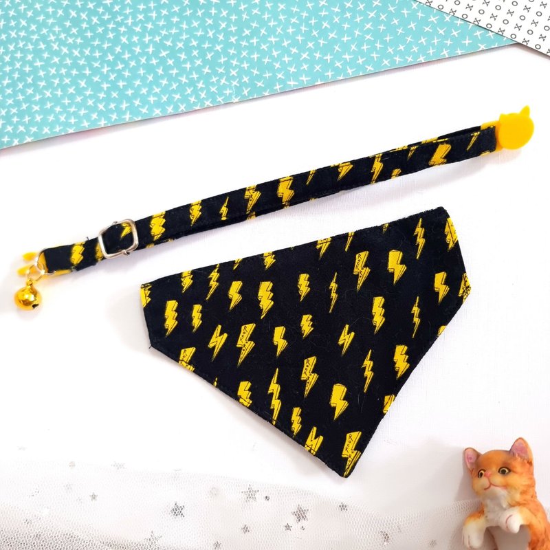 Cool lightning Bandana Cat Collar with Breakaway Safety Buckle - Collars & Leashes - Cotton & Hemp Yellow