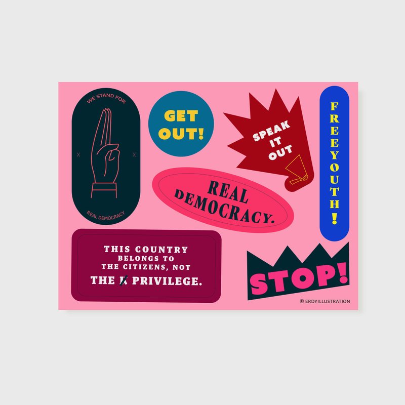 Democracy Sticker | Sticker B (Pink) - 貼紙 - 紙 粉紅色