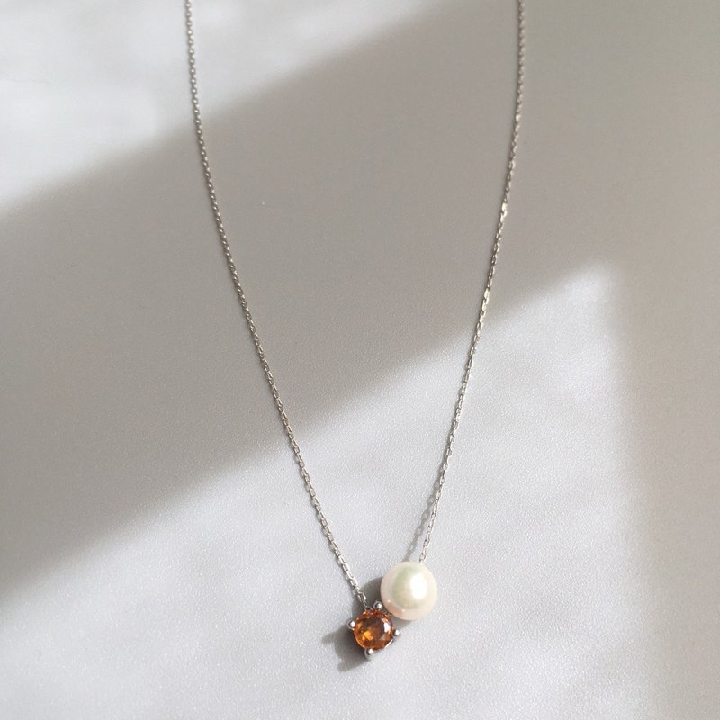 K10/K14gf Madeira Citrine Necklace, November Birthstone, Akoya Pearl Necklace - สร้อยคอ - ไข่มุก สีส้ม