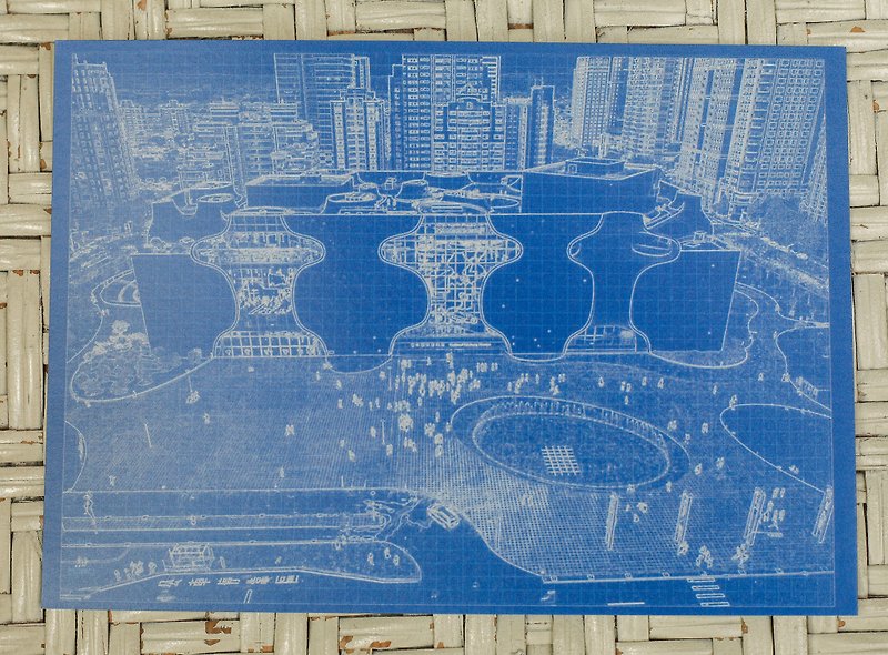 ブルー台湾建築シリーズ-台中国立オペラ - カード・はがき - 紙 