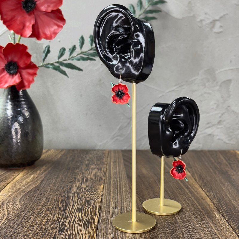 Classic Mini-Leather Poppy Earrings - ต่างหู - หนังแท้ สีแดง