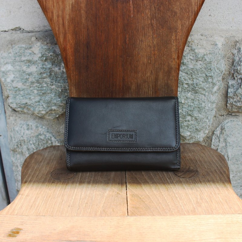 Italian EMPORIUM black wallet wallet (multi-card sandwich) (Christmas gift/birthday gift) - กระเป๋าสตางค์ - หนังแท้ สีดำ