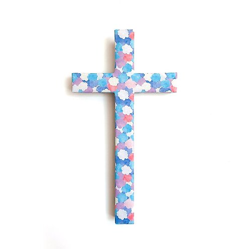起初 起初壁掛彩色十字架。碎花-藍白紫粉紅