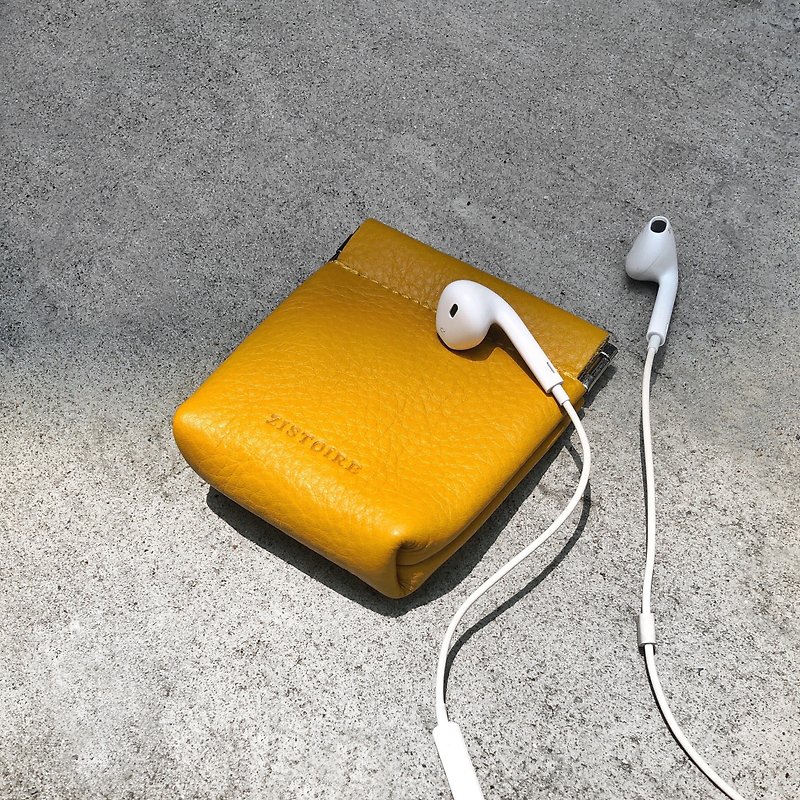 【Glamor】ZiBAG-037S/彈簧口金耳機包 / 杏黃色 - 散紙包 - 真皮 