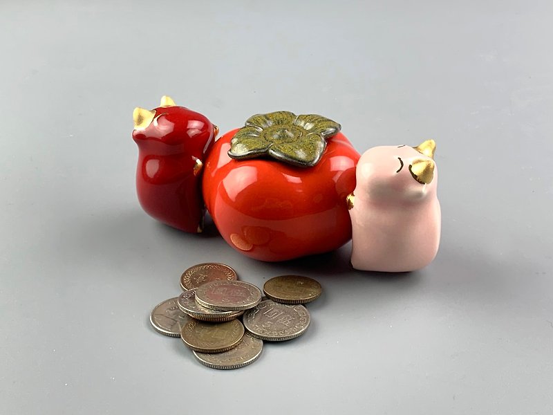 Bull market into a double treasure jar - Coin Banks - Pottery Red