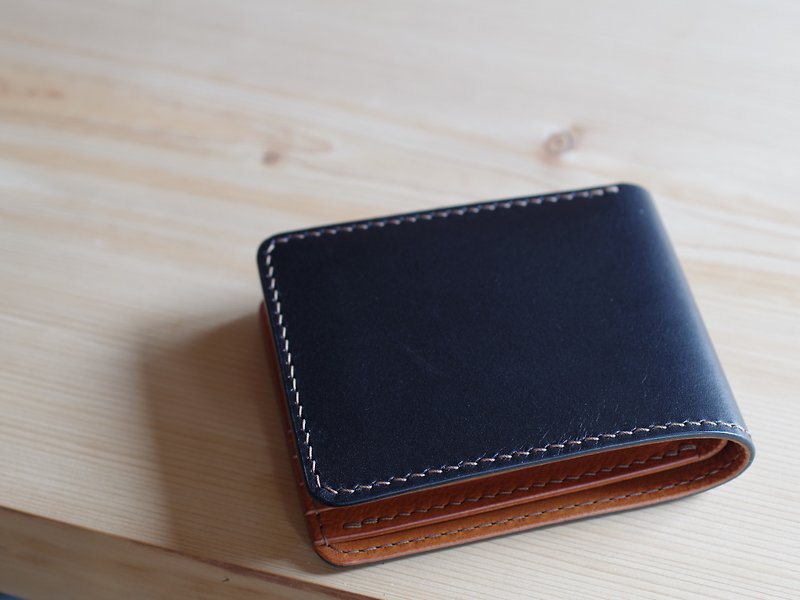 Hand-sewn leather half wallet black - กระเป๋าสตางค์ - หนังแท้ สีดำ