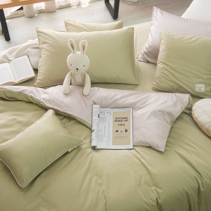 COZY系列草本綠X淡奶 長纖天絲棉 60S床包枕套被套組/品牌獨家款 - 寢具/床包 - 其他材質 