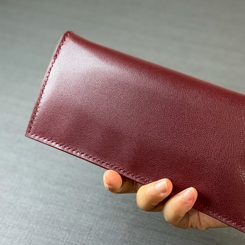 [Long clip] wine red sheep leather long clip - Wallets - Genuine Leather Red