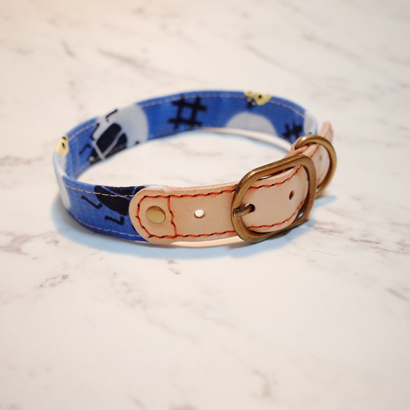 Dog collar No. L love beetle unicorn blue random cloth pattern can be purchased with tag can be attached to the rope triangle scarf bib pocket - Collars & Leashes - Genuine Leather 