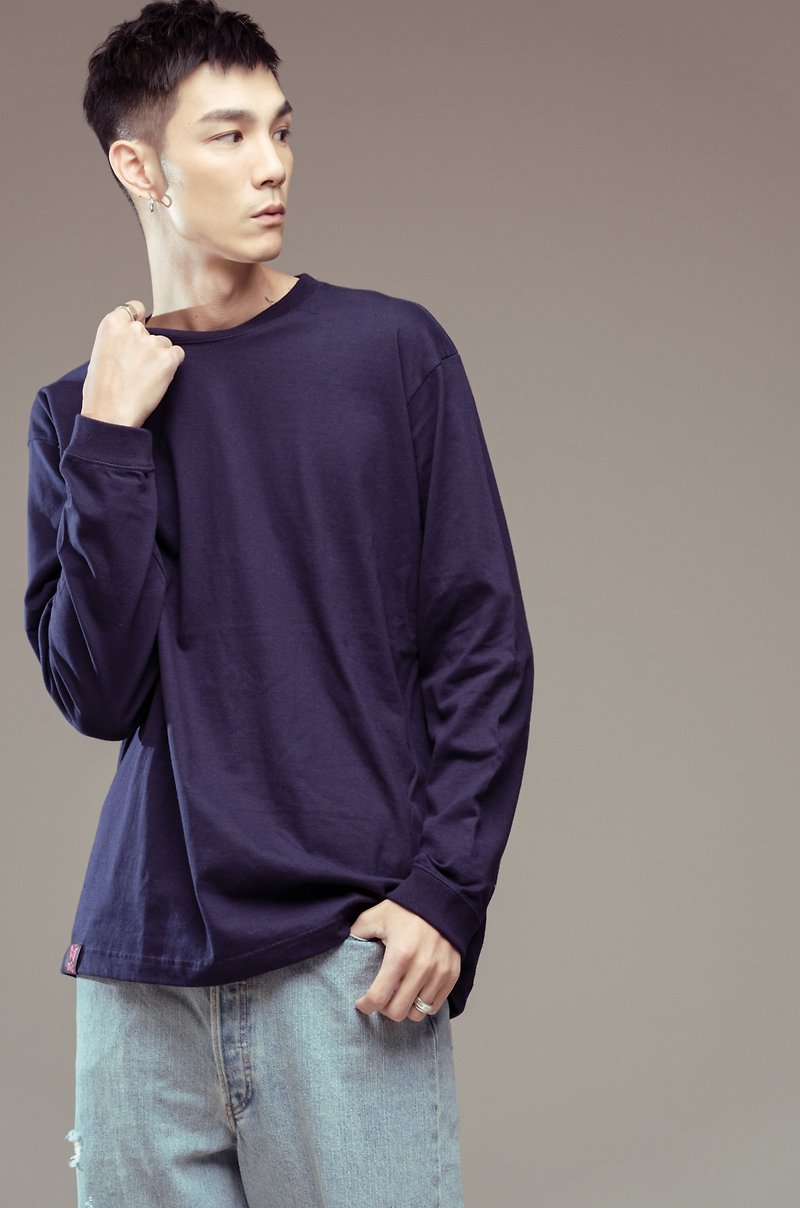 Classic Good Long Sleeve T-Zhangqing (Male Version) - Men's T-Shirts & Tops - Cotton & Hemp Blue