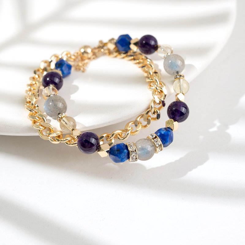 [Fashion] Wind of Wisdom (lapis lazuli + amethyst + moonstone + citrine) - สร้อยข้อมือ - คริสตัล หลากหลายสี