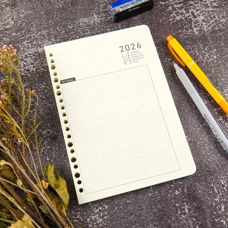 【conifer綠的事務】2026年25K方格週誌內頁 適用6孔、20孔孔夾 - 筆記本/手帳 - 紙 多色